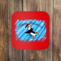 Penguin Skating Merry Christmas Coaster thumb 0