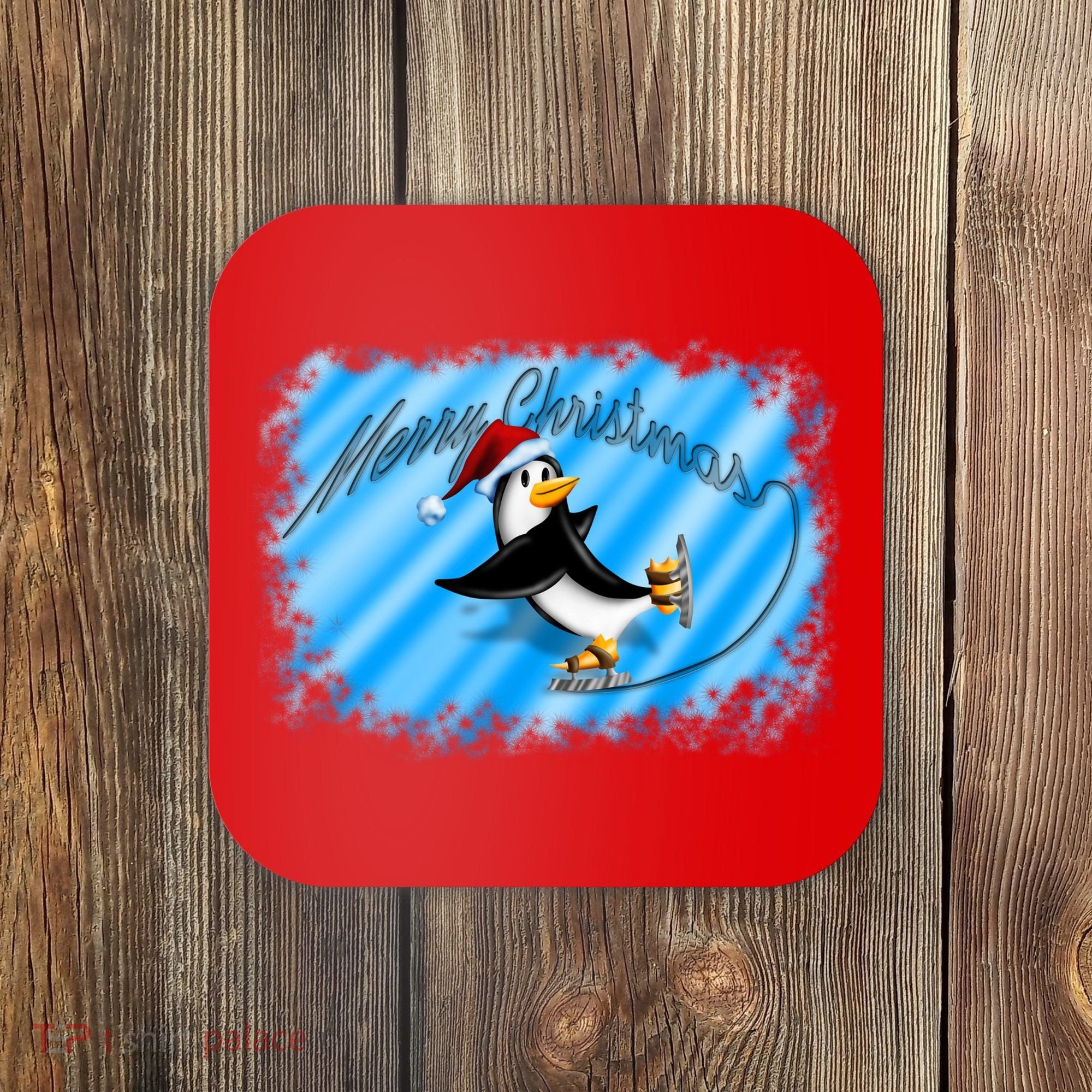 Penguin Skating Merry Christmas Coaster