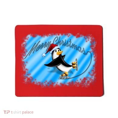 Penguin Skating Merry Christmas Mousepad