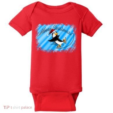 Penguin Skating Merry Christmas Baby Bodysuit