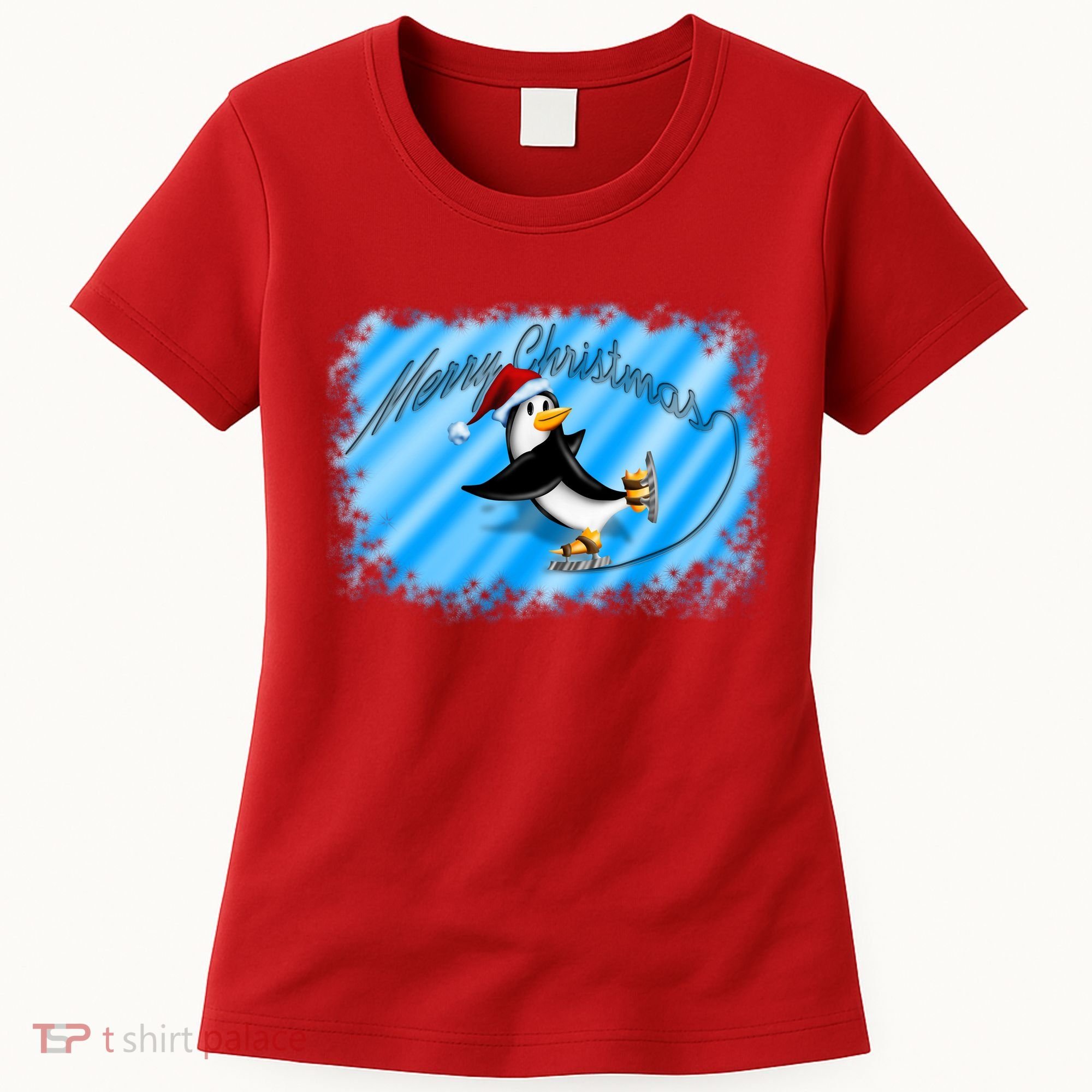 Penguin Skating Merry Christmas Women's T-Shirt