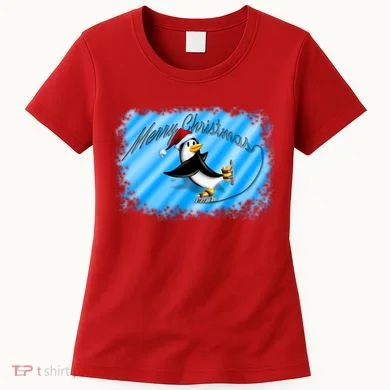 Penguin Skating Merry Christmas Women's T-Shirt