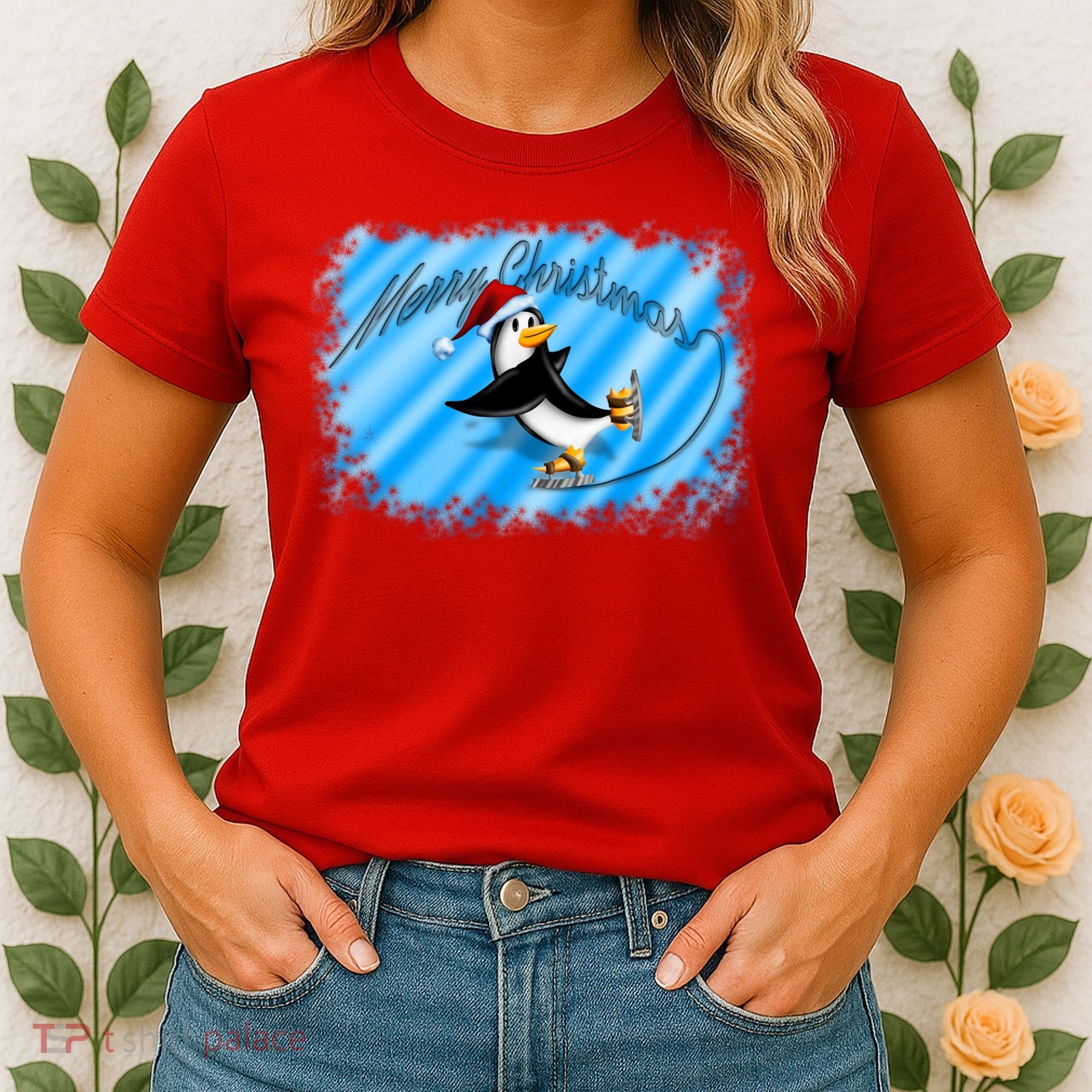 Penguin Skating Merry Christmas Women's T-Shirt