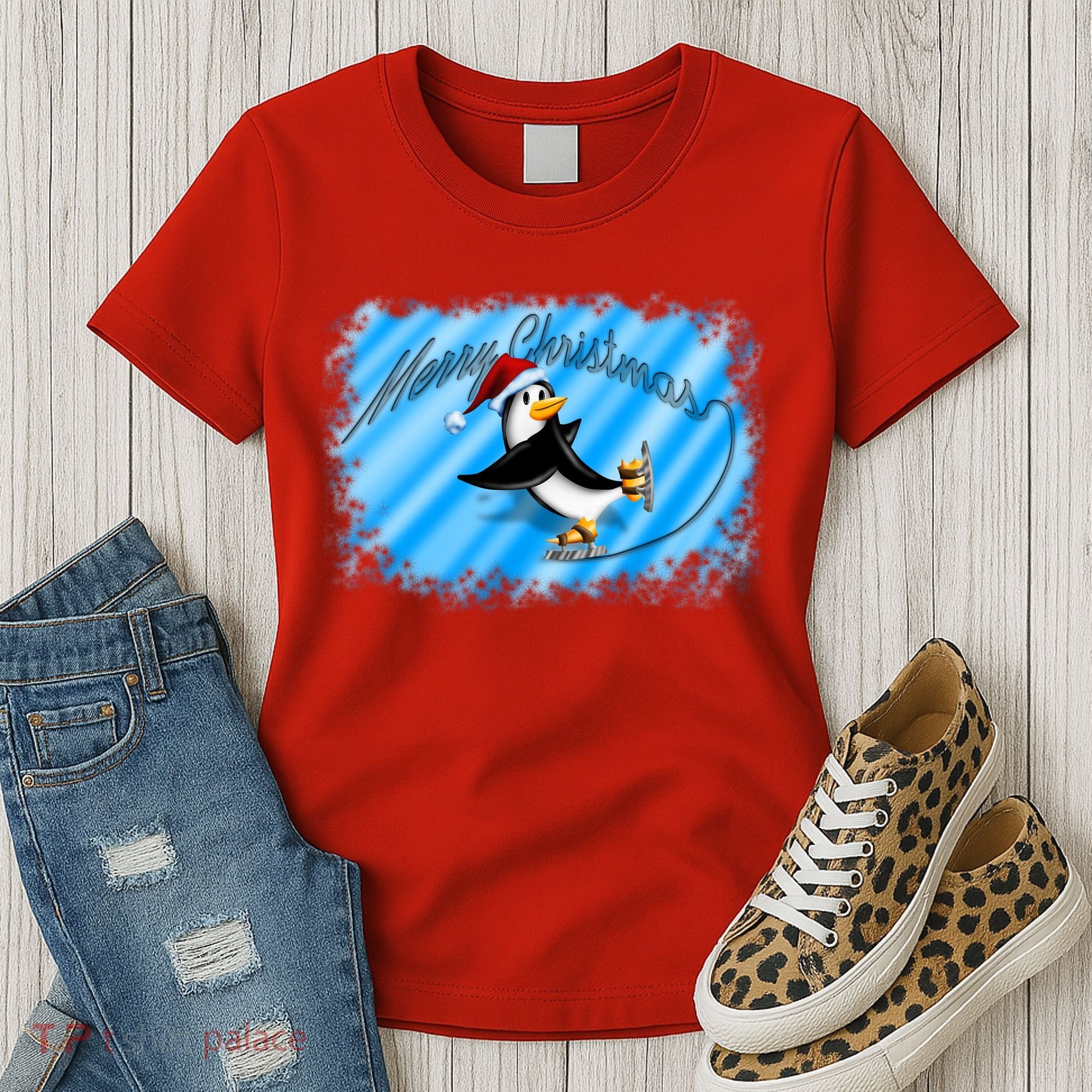 Penguin Skating Merry Christmas Women's T-Shirt