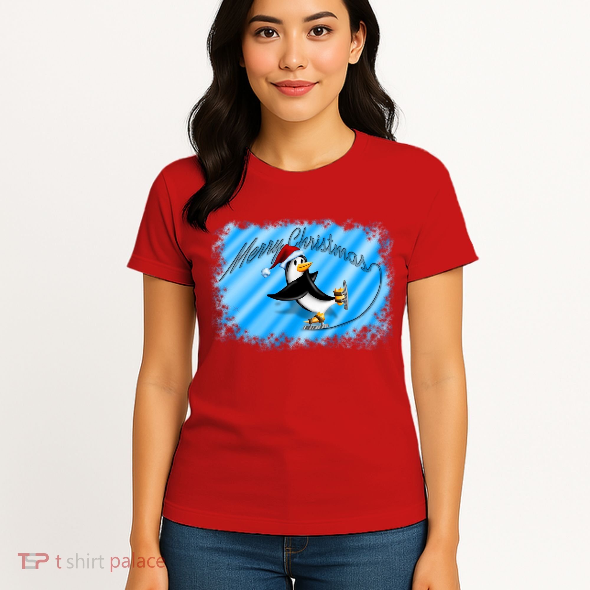 Penguin Skating Merry Christmas Women's T-Shirt