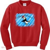 Penguin Skating Merry Christmas Kids Sweatshirt thumb 0