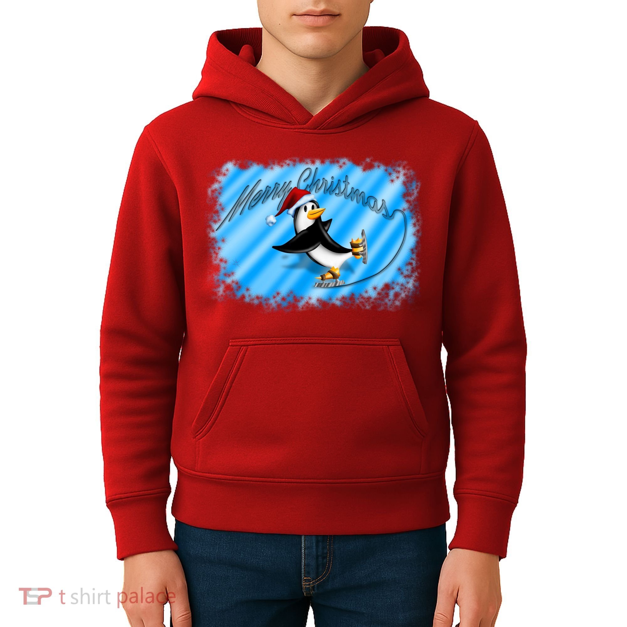 Penguin Skating Merry Christmas Kids Hoodie
