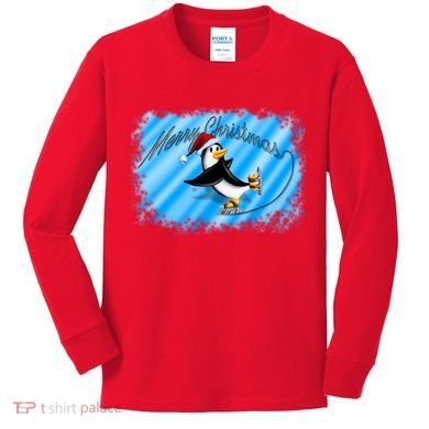 Penguin Skating Merry Christmas Kids Long Sleeve Shirt