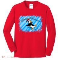 Penguin Skating Merry Christmas Kids Long Sleeve Shirt thumb 0