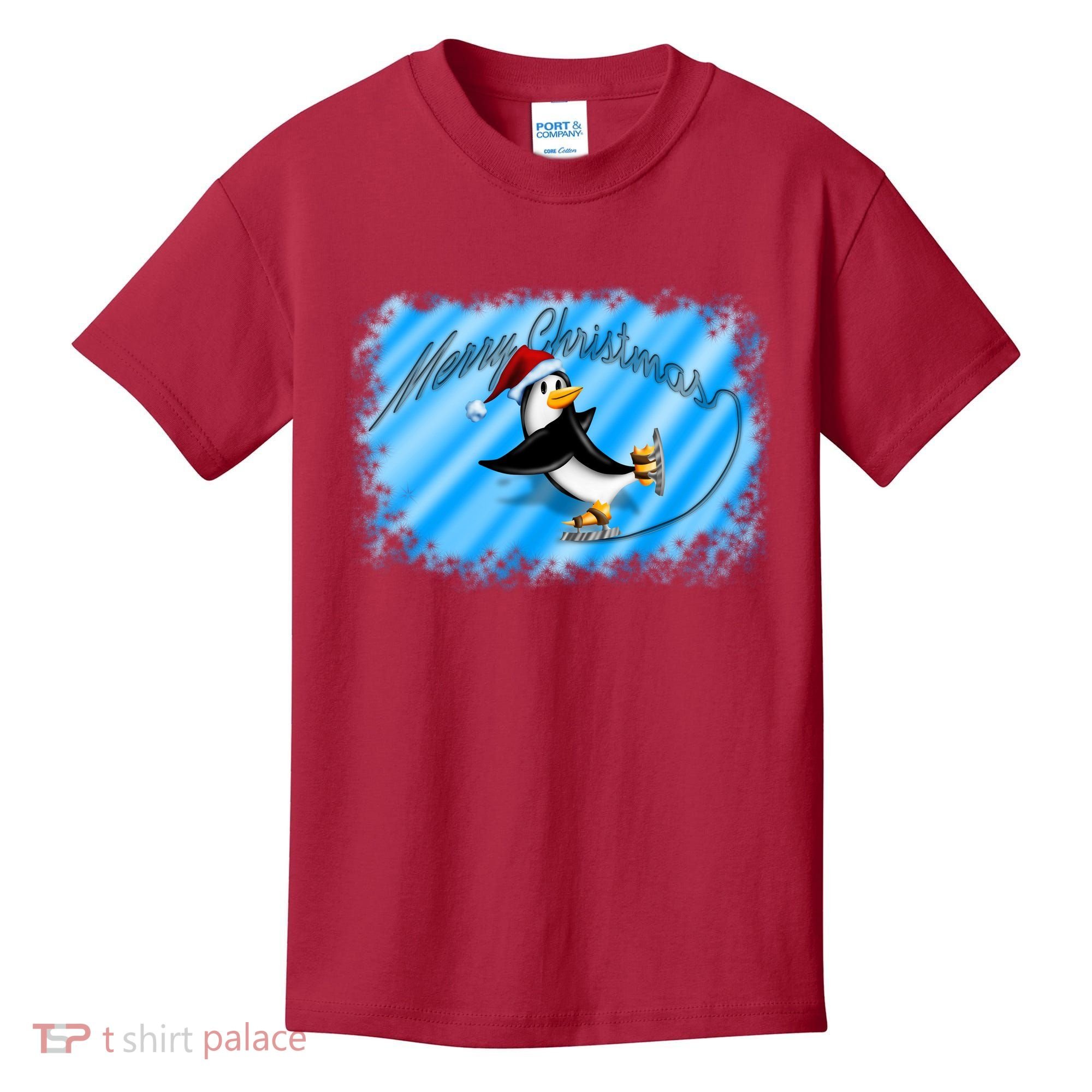 Penguin Skating Merry Christmas Kids T-Shirt