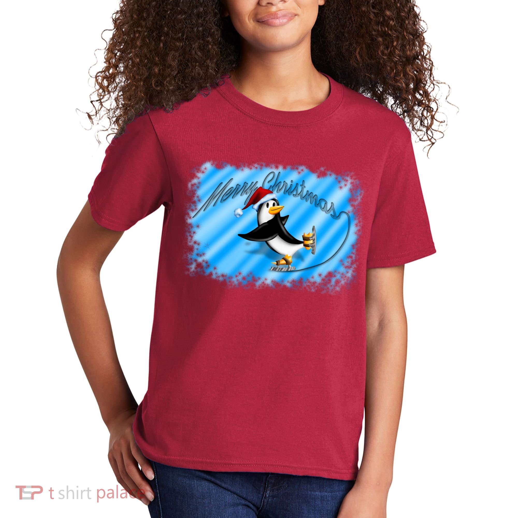Penguin Skating Merry Christmas Kids T-Shirt