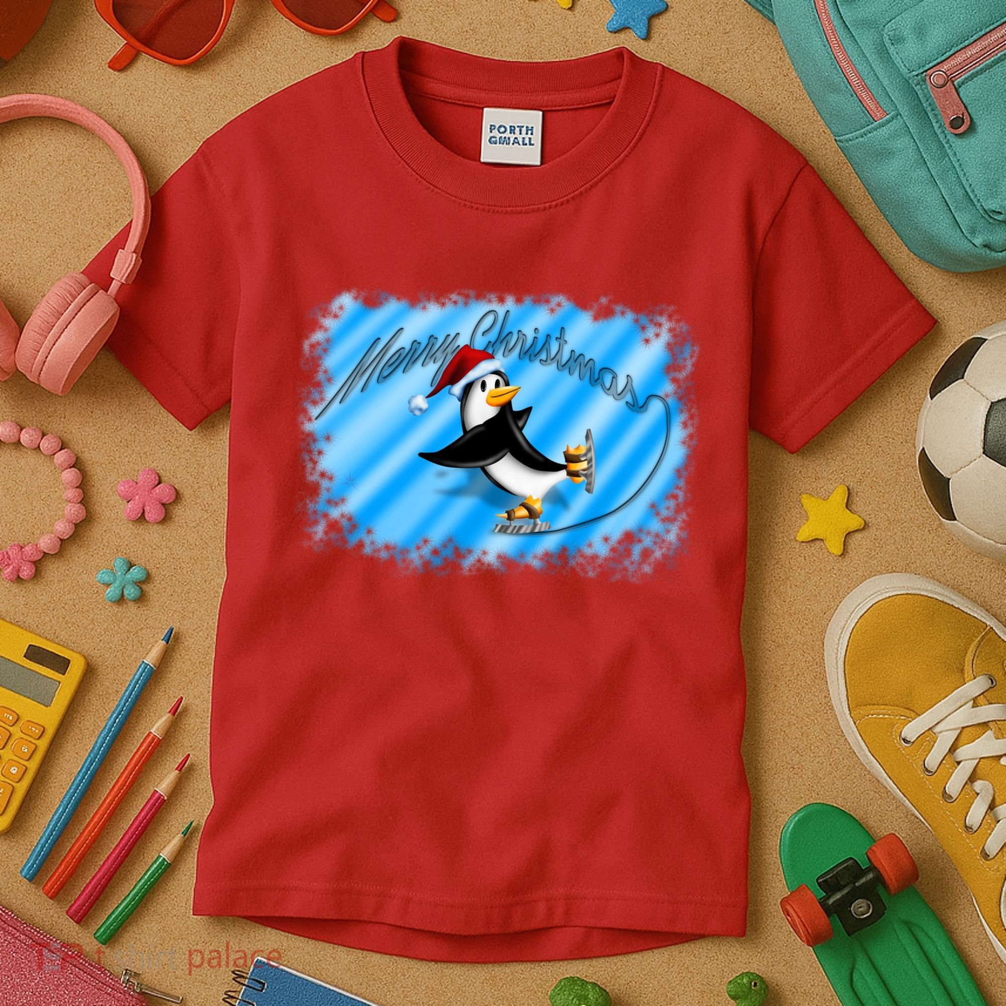 Penguin Skating Merry Christmas Kids T-Shirt