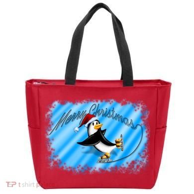 Penguin Skating Merry Christmas Tote Bag