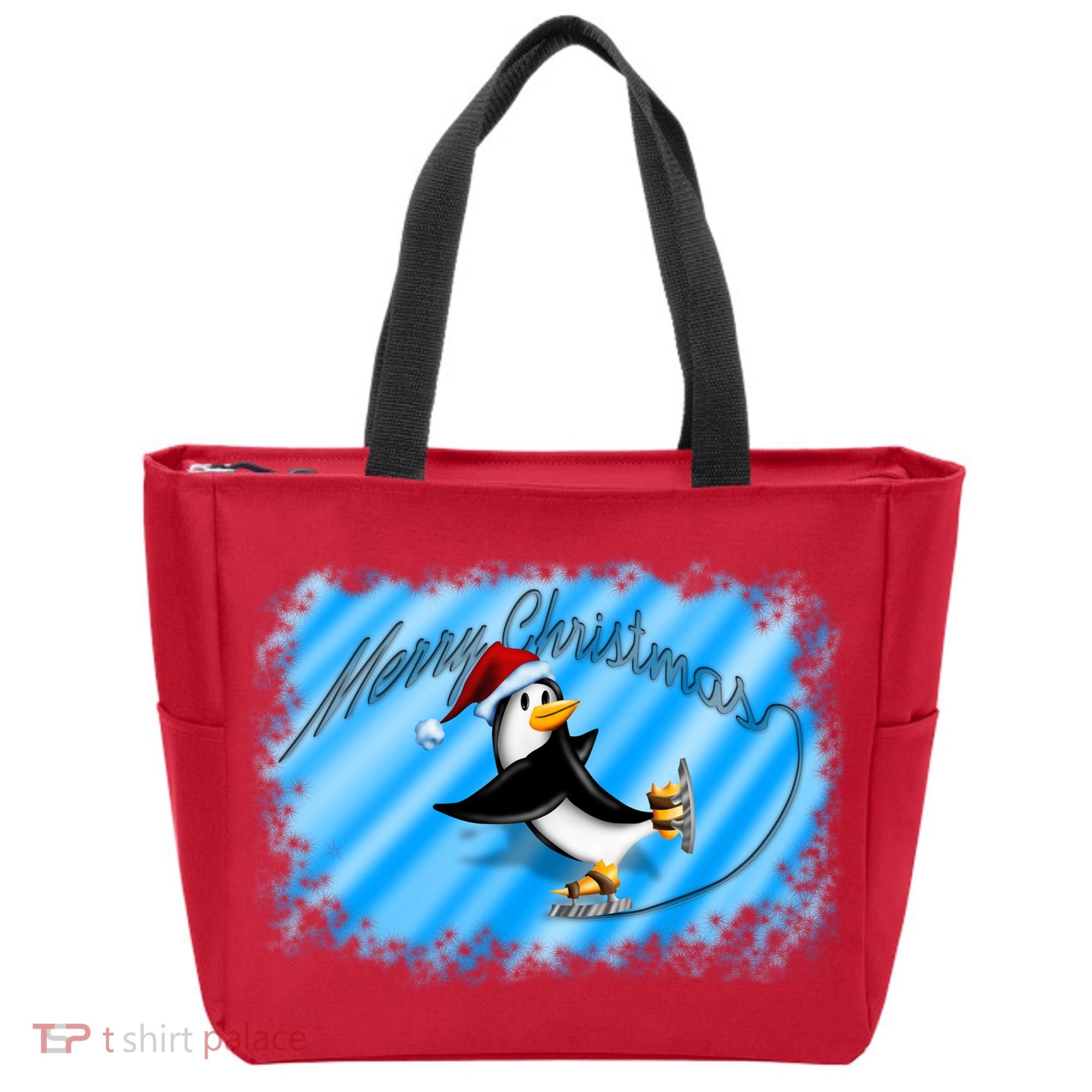 Penguin Skating Merry Christmas Tote Bag