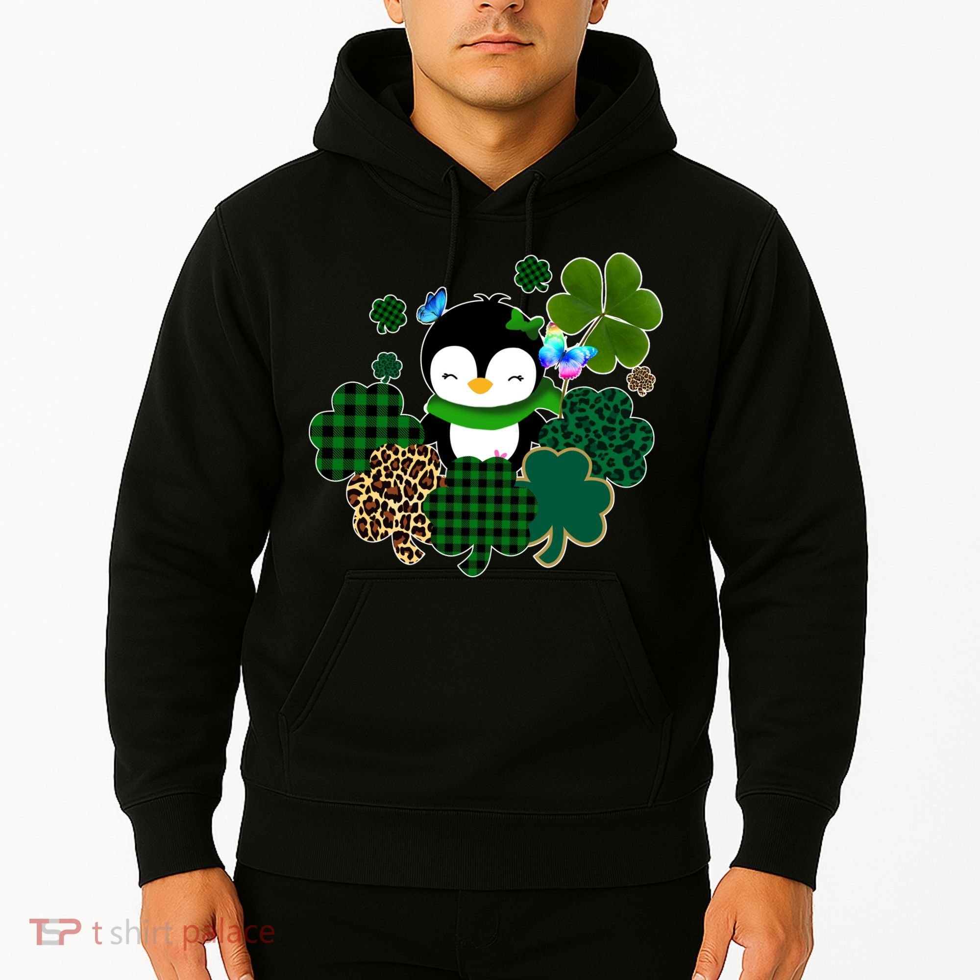 Penguin St Patty's Day Cute Shamrocks  Hoodie