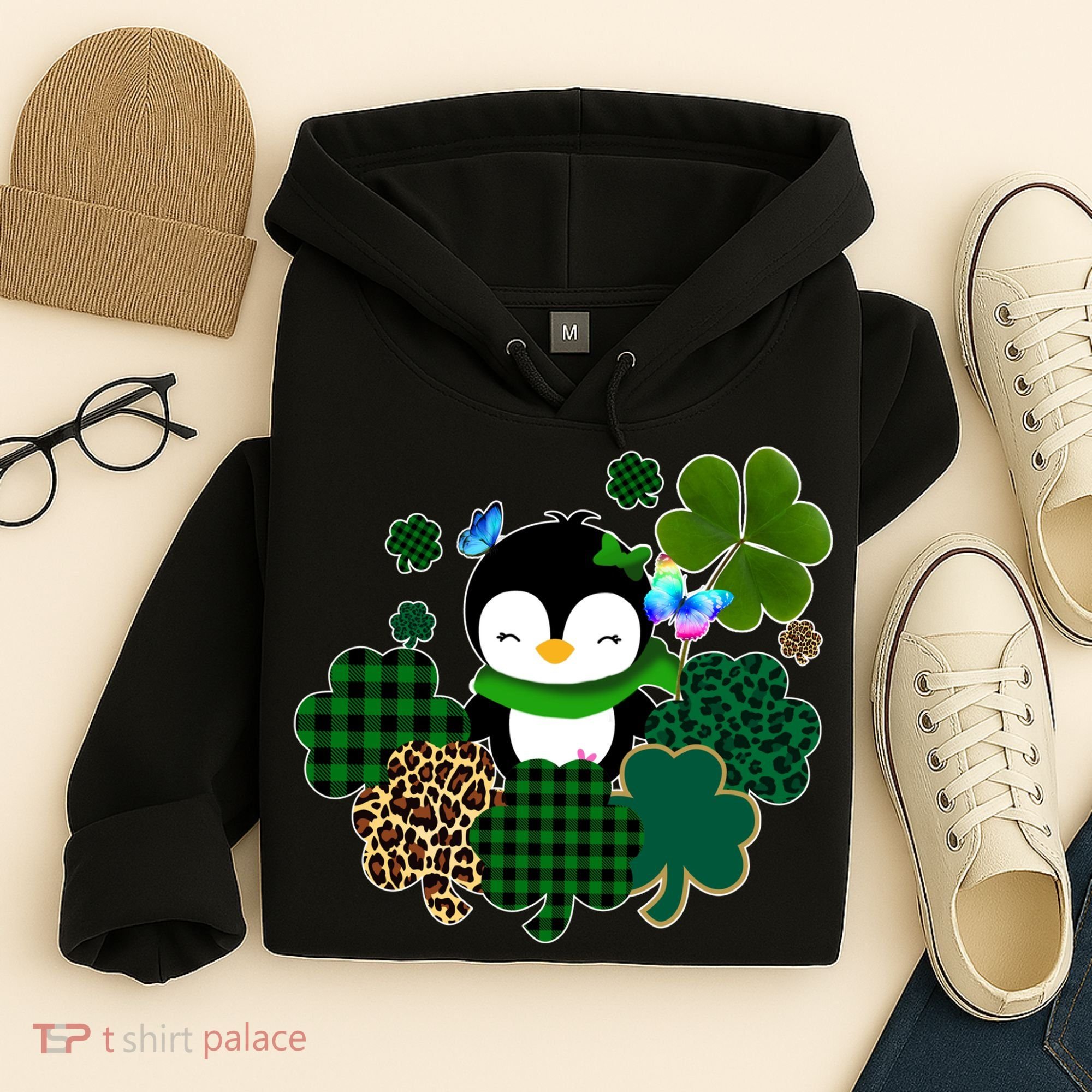 Penguin St Patty's Day Cute Shamrocks  Hoodie