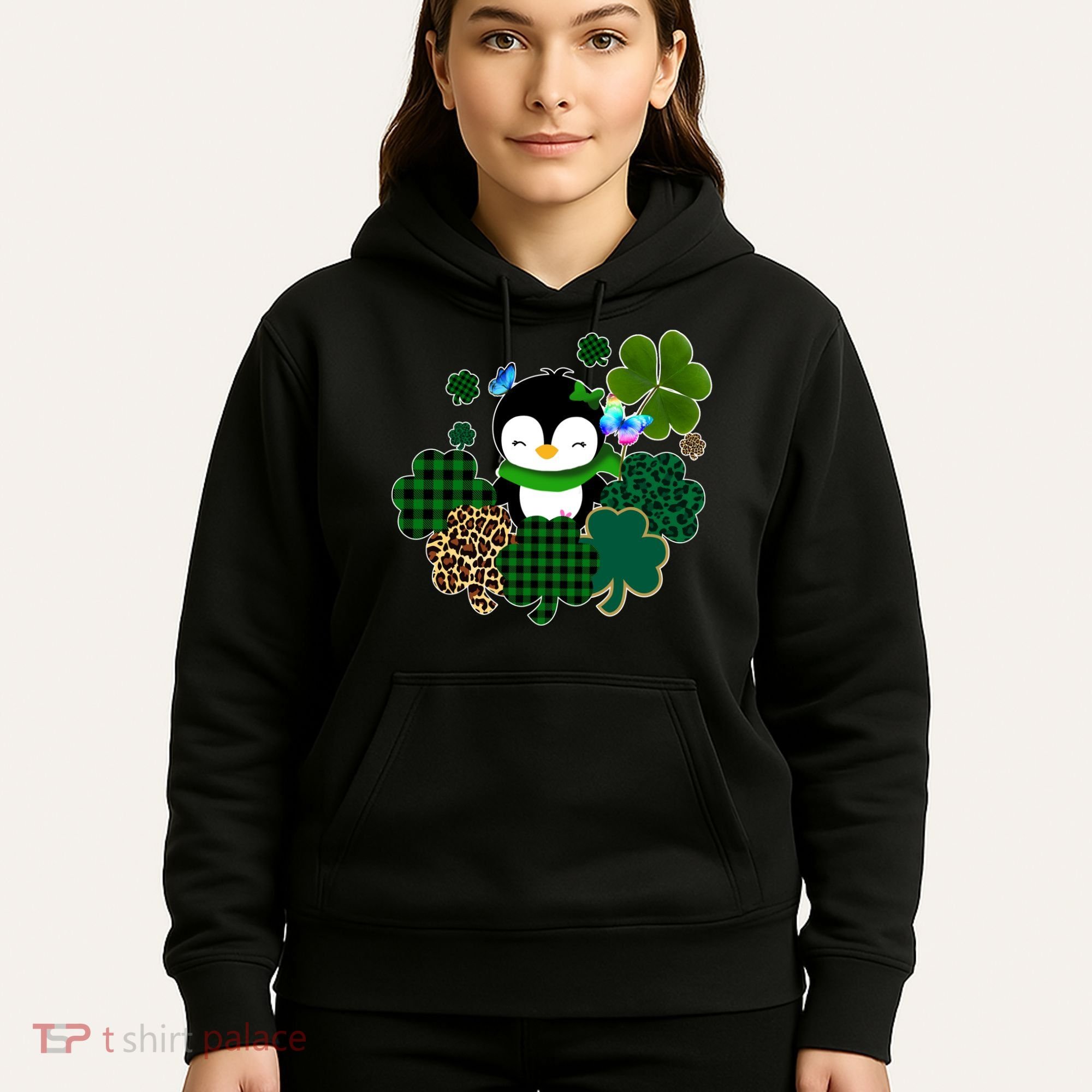 Penguin St Patty's Day Cute Shamrocks  Hoodie