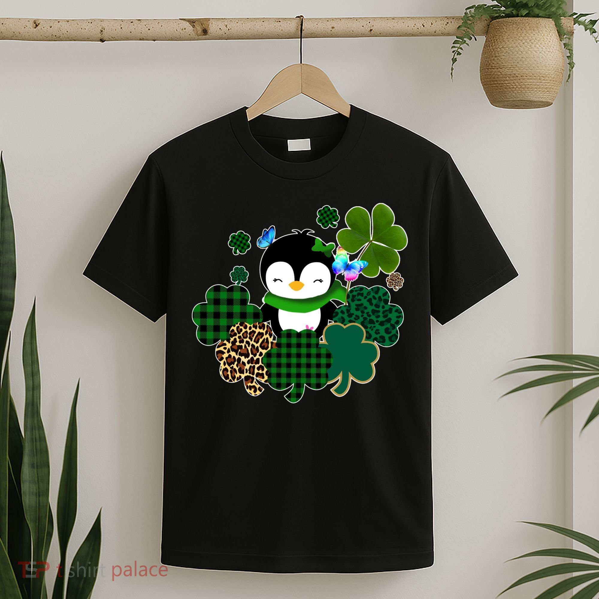Penguin St Patty's Day Cute Shamrocks  T-Shirt