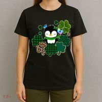 Penguin St Patty's Day Cute Shamrocks  T-Shirt thumb 4
