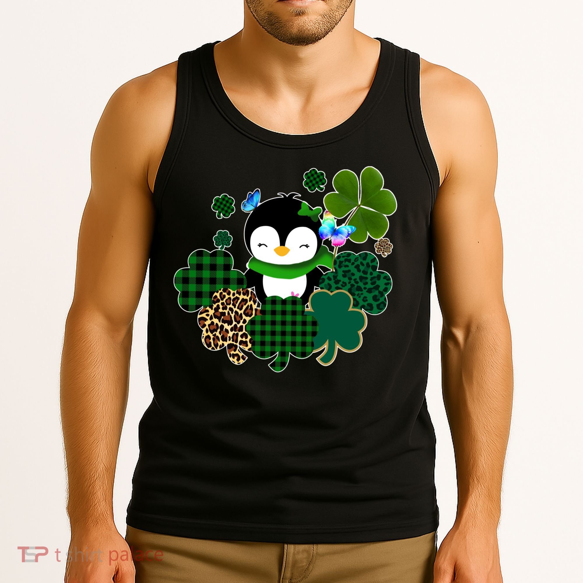 Penguin St Patty's Day Cute Shamrocks  Tank Top