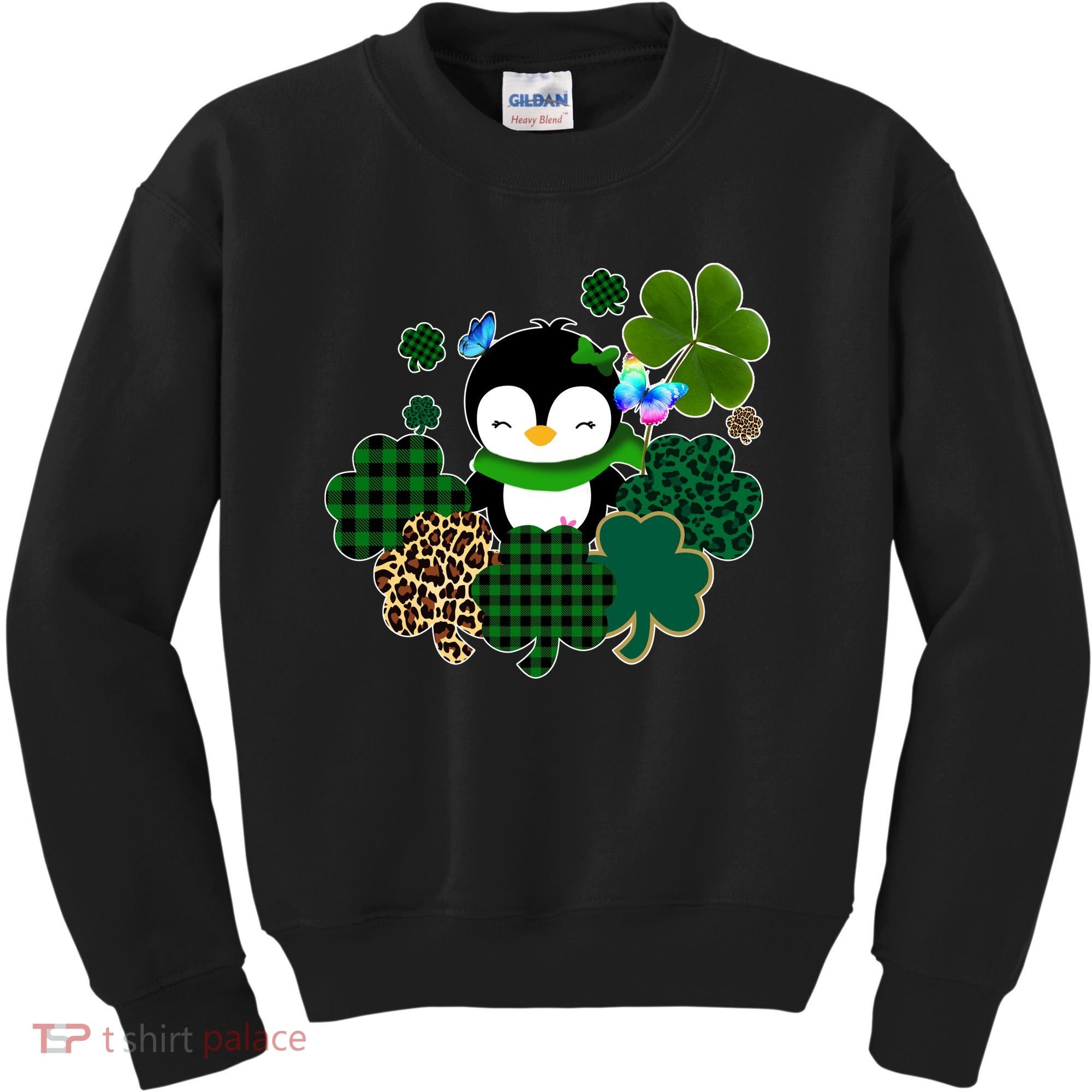 Penguin St Patty's Day Cute Shamrocks  Kids Sweatshirt