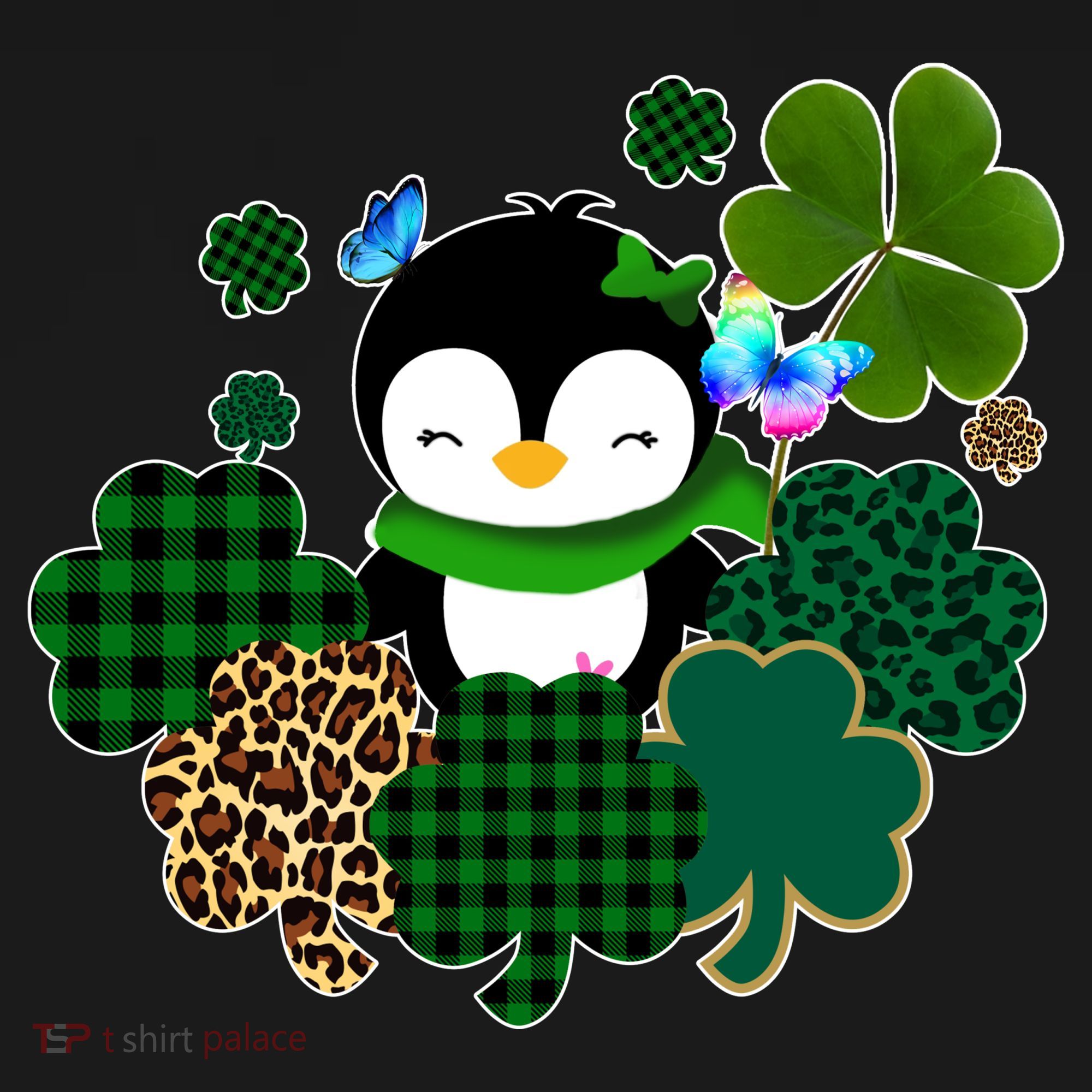 Penguin St Patty's Day Cute Shamrocks  Kids Hoodie