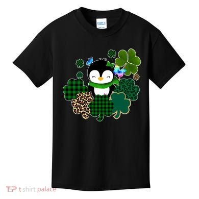Penguin St Patty's Day Cute Shamrocks  Kids T-Shirt
