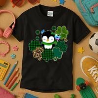 Penguin St Patty's Day Cute Shamrocks  Kids T-Shirt thumb 3