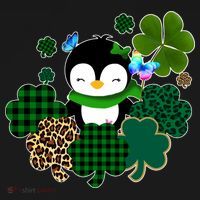 Penguin St Patty's Day Cute Shamrocks  Kids T-Shirt thumb 4