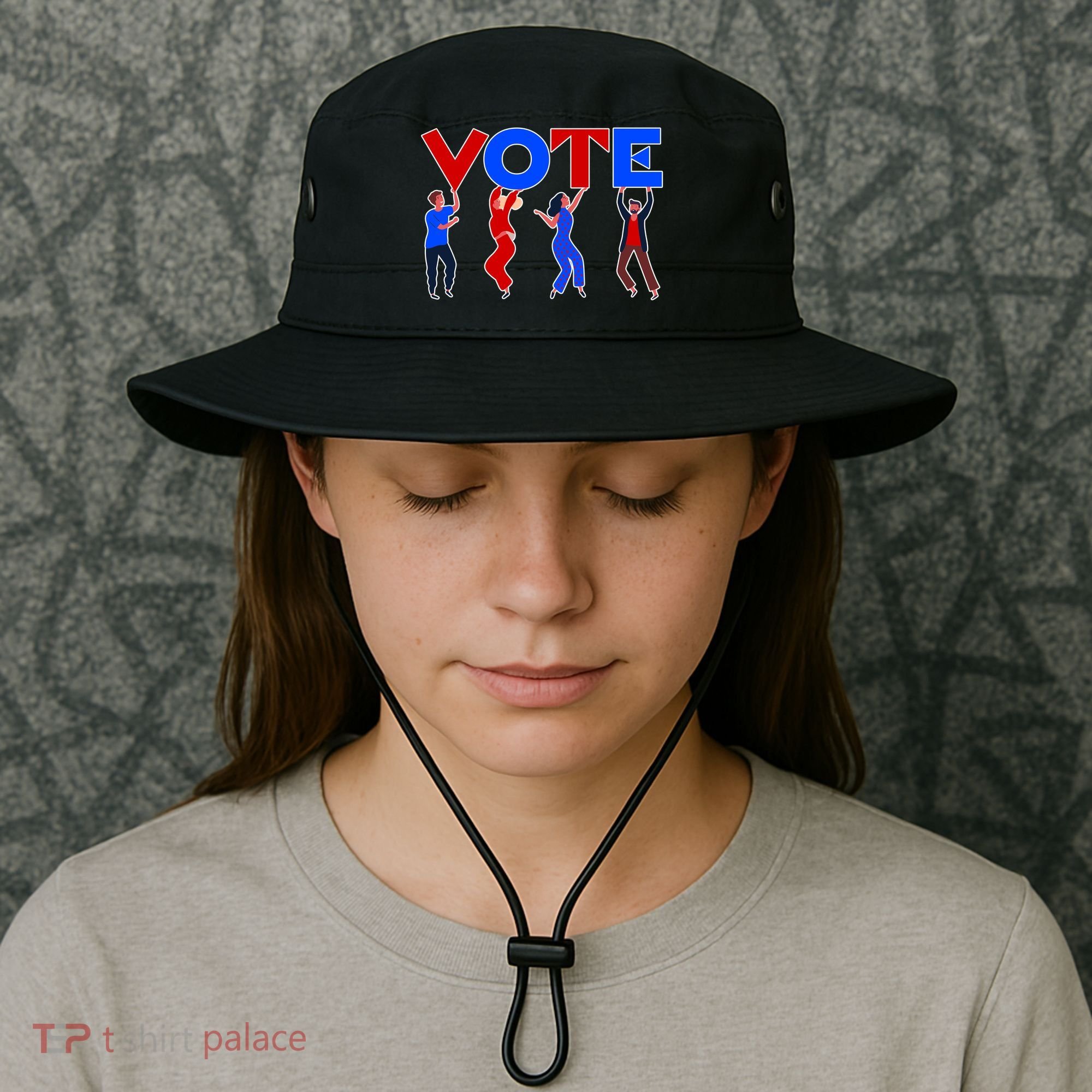 People Holding VOTE Letters  Red White Blue Version Bucket Hat