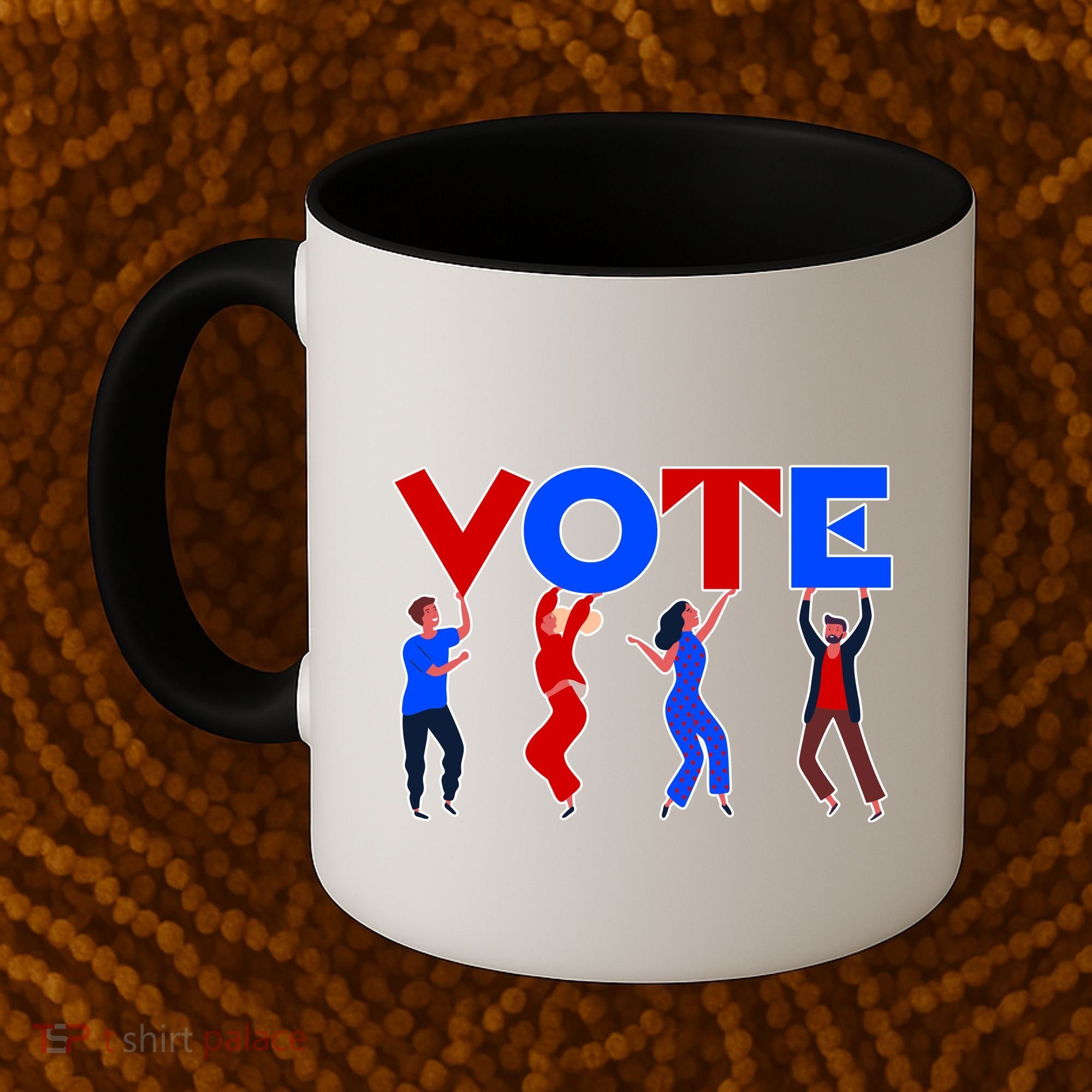 People Holding VOTE Letters  Red White Blue Version Coffee Mug