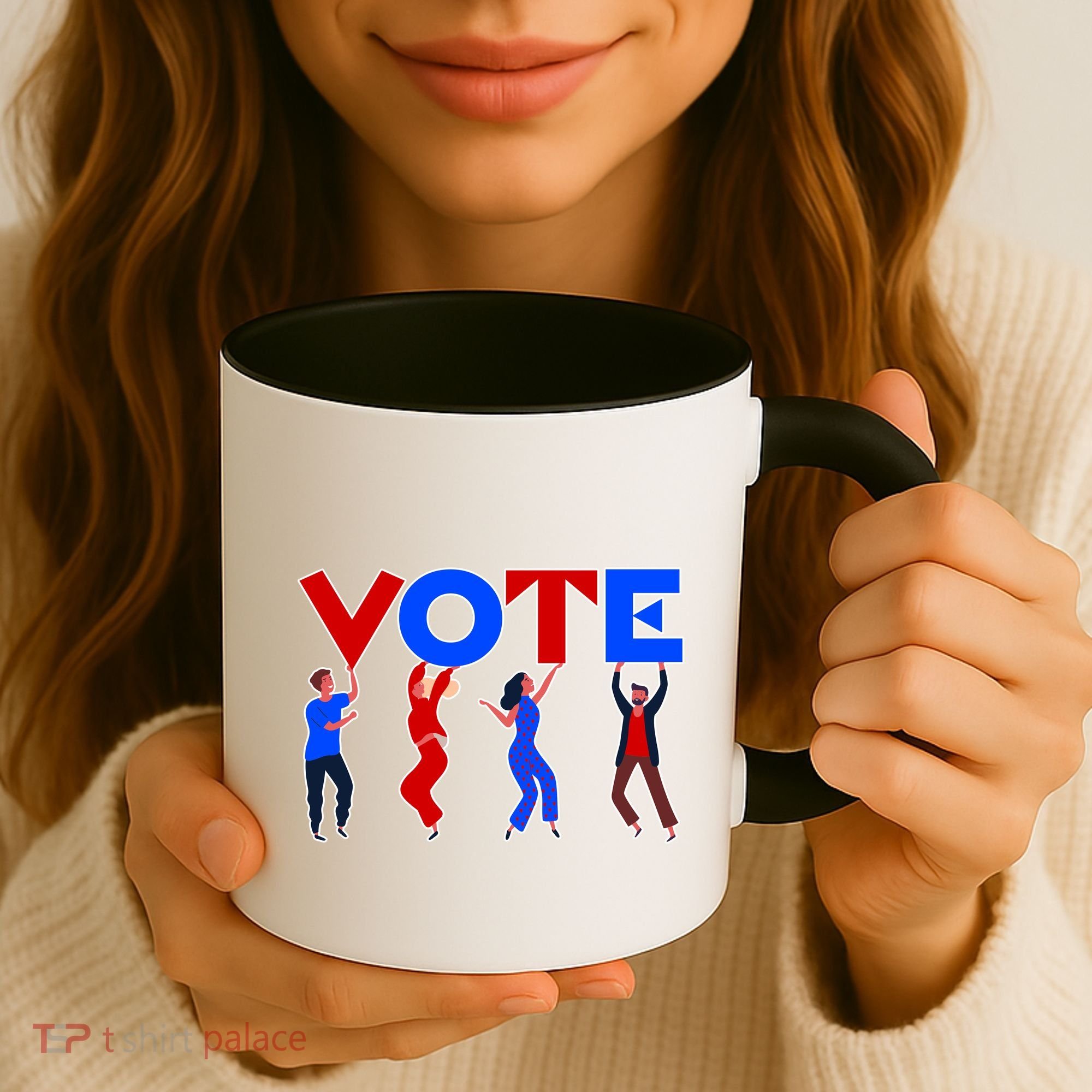 People Holding VOTE Letters  Red White Blue Version Coffee Mug