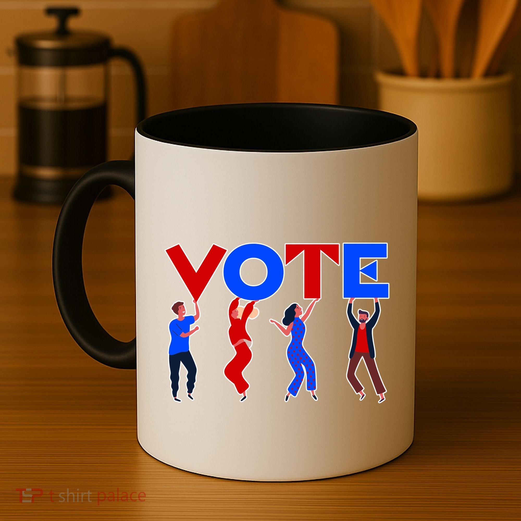 People Holding VOTE Letters  Red White Blue Version Coffee Mug