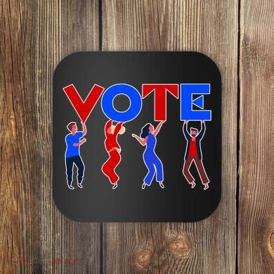 People Holding VOTE Letters  Red White Blue Version Coaster