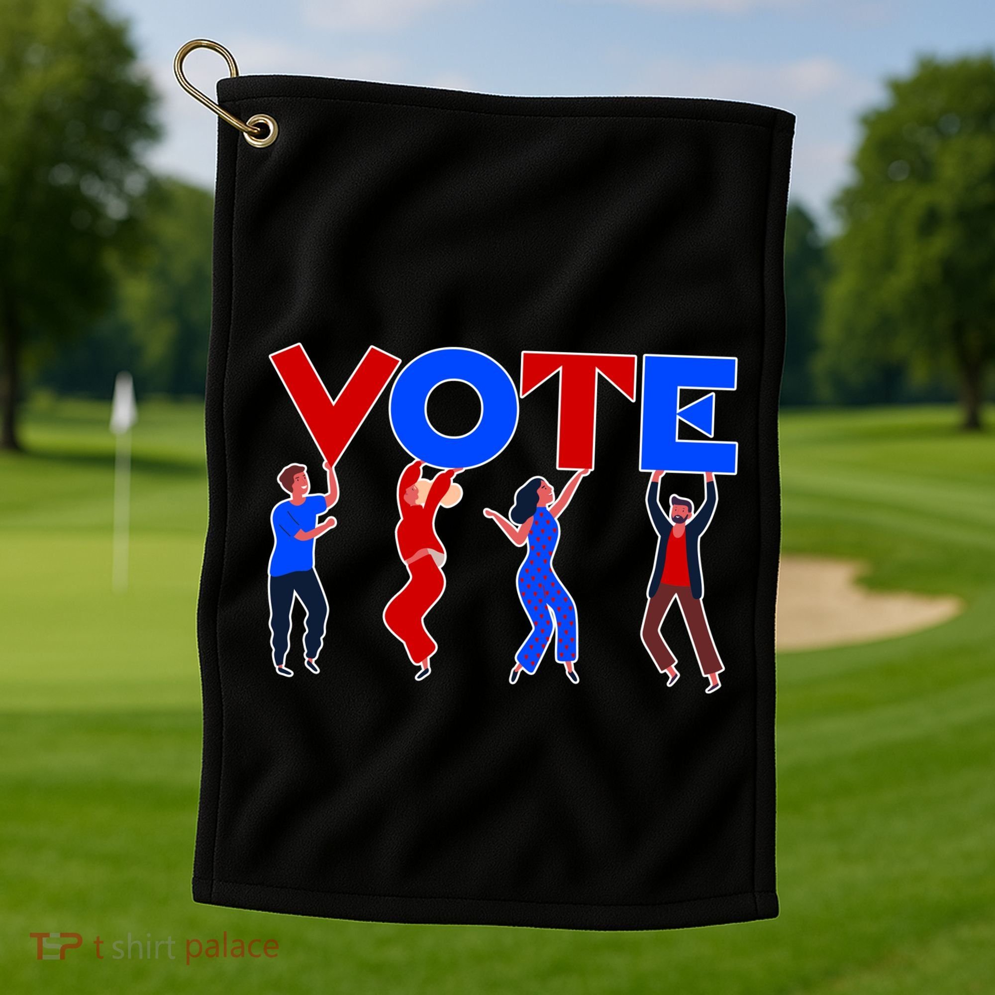 People Holding VOTE Letters  Red White Blue Version Golf Towel