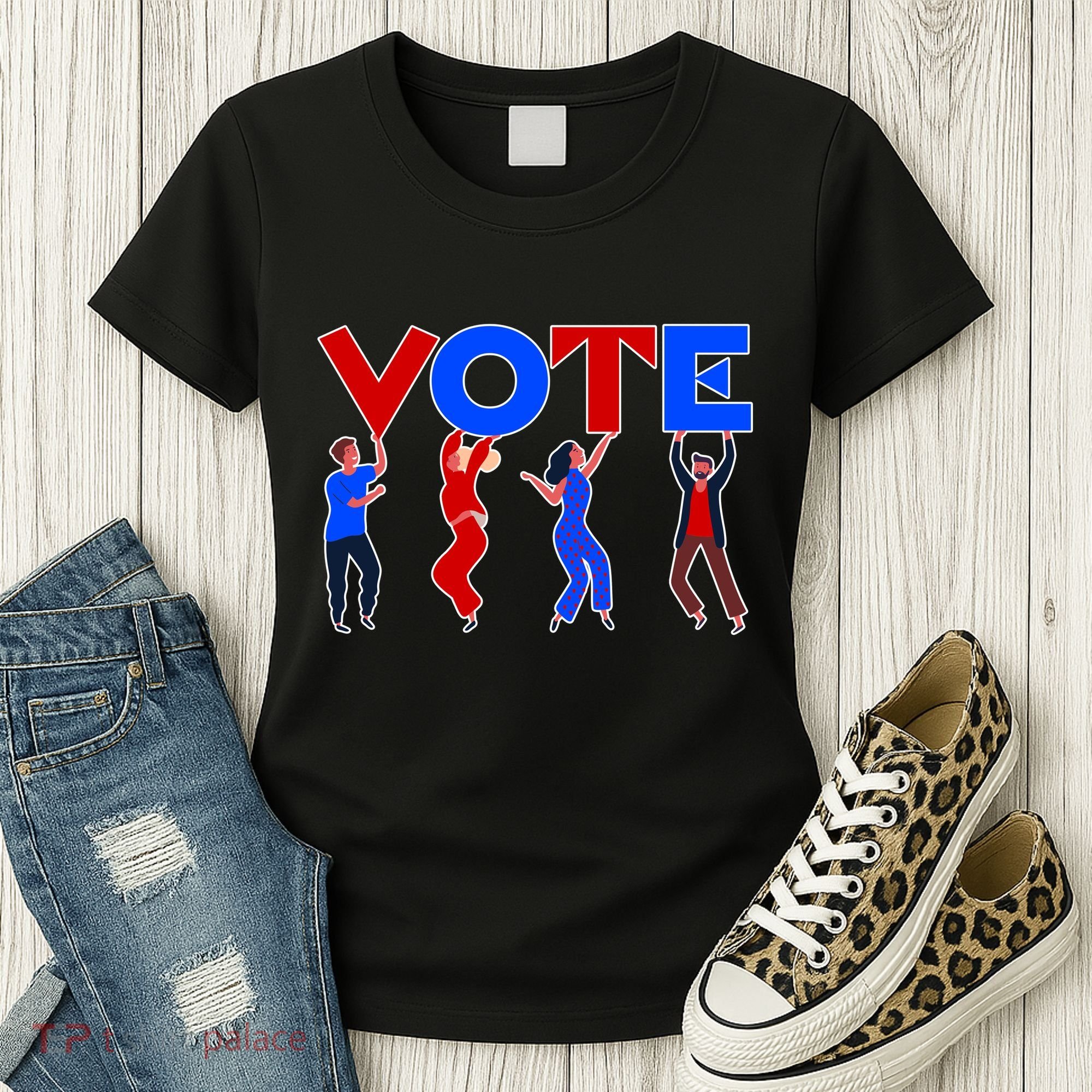 People Holding VOTE Letters  Red White Blue Version Women's T-Shirt