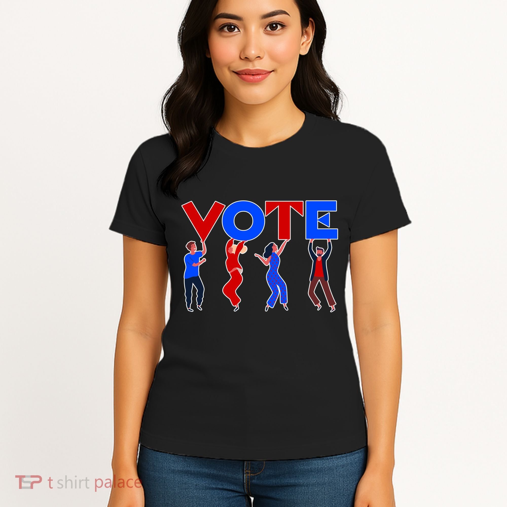 People Holding VOTE Letters  Red White Blue Version Women's T-Shirt