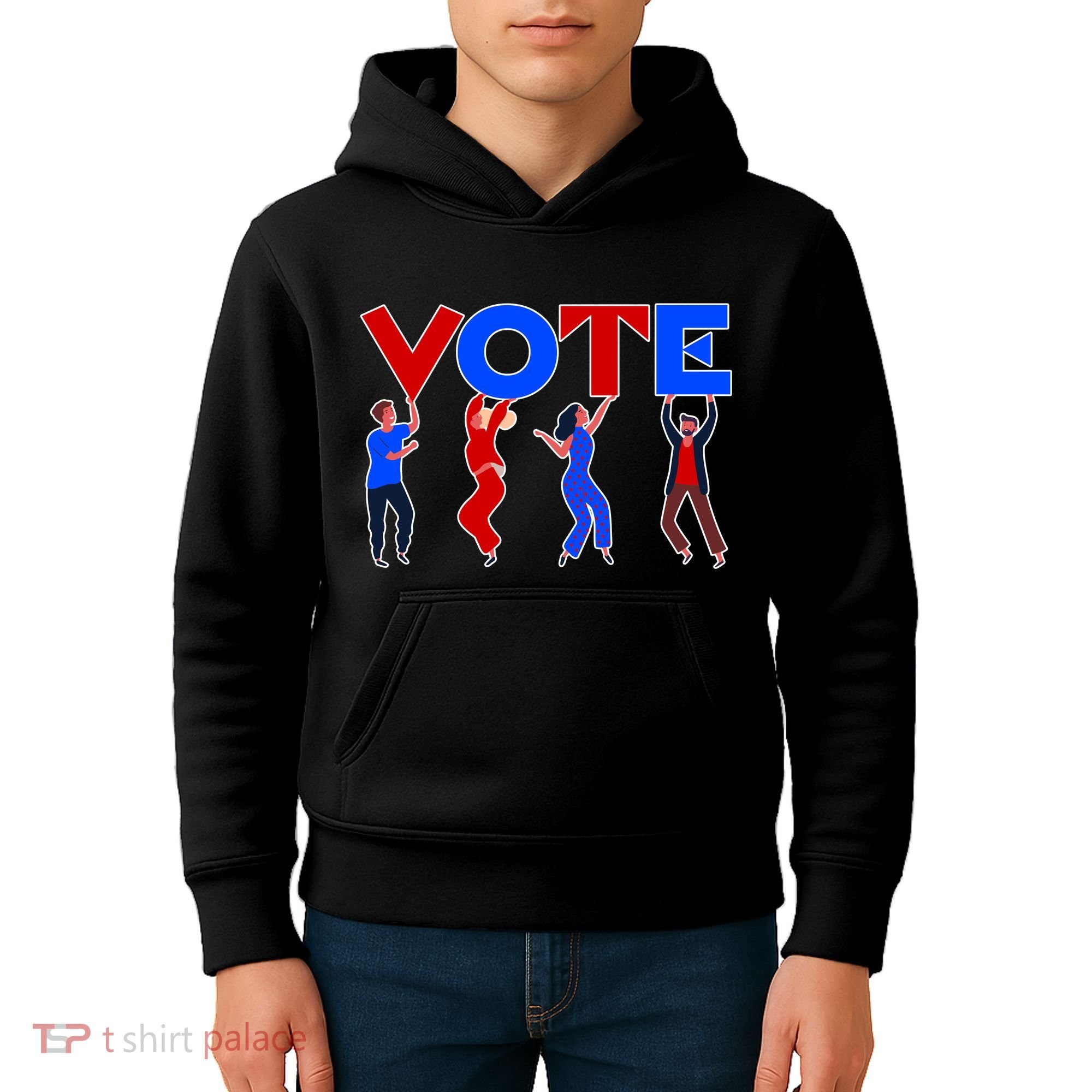 People Holding VOTE Letters  Red White Blue Version Kids Hoodie