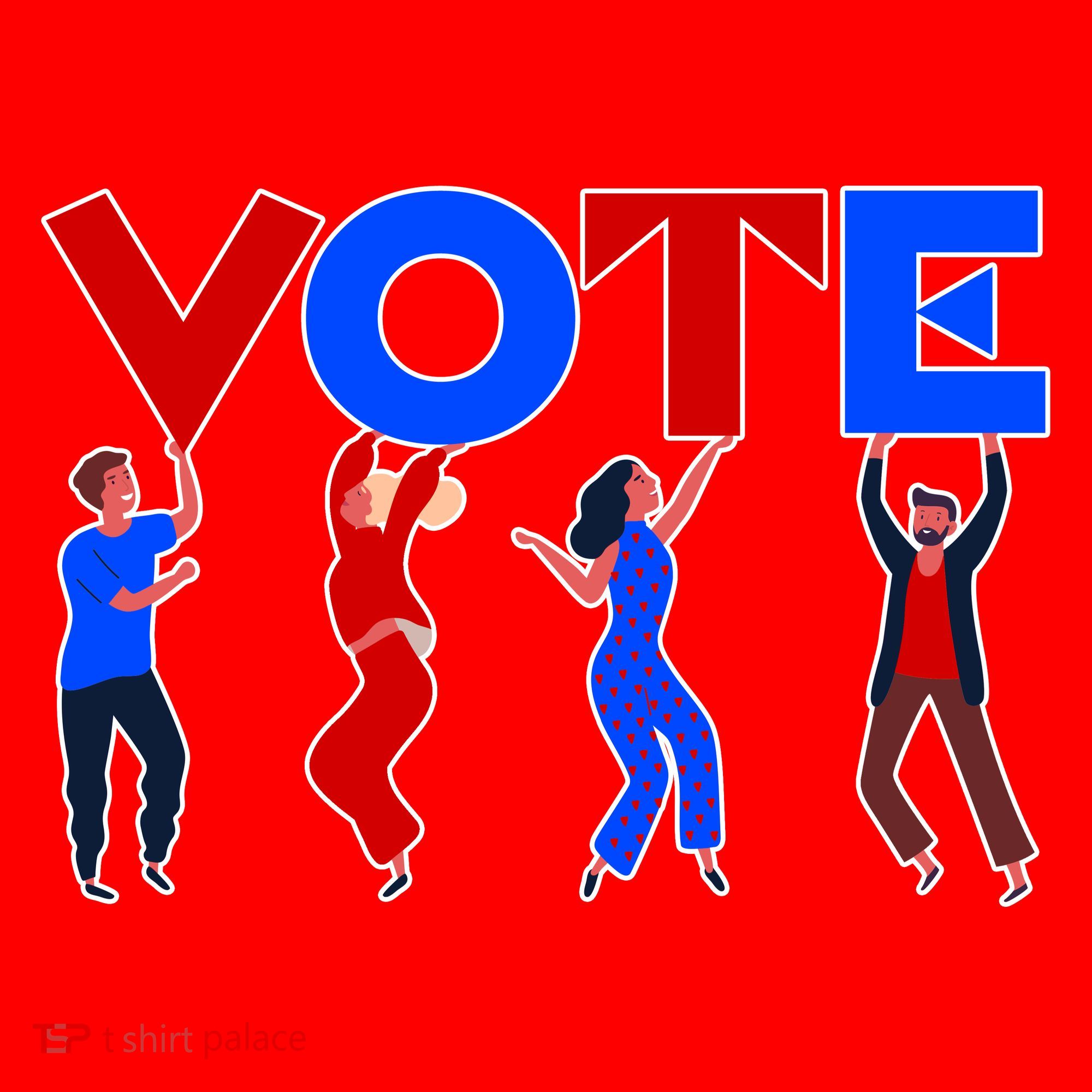 People Holding VOTE Letters  Red White Blue Version Santa Hat