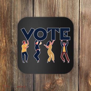 People Holding VOTE Letters Blue And Gold version Coaster
