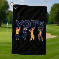People Holding VOTE Letters Blue And Gold version Golf Towel thumb 1