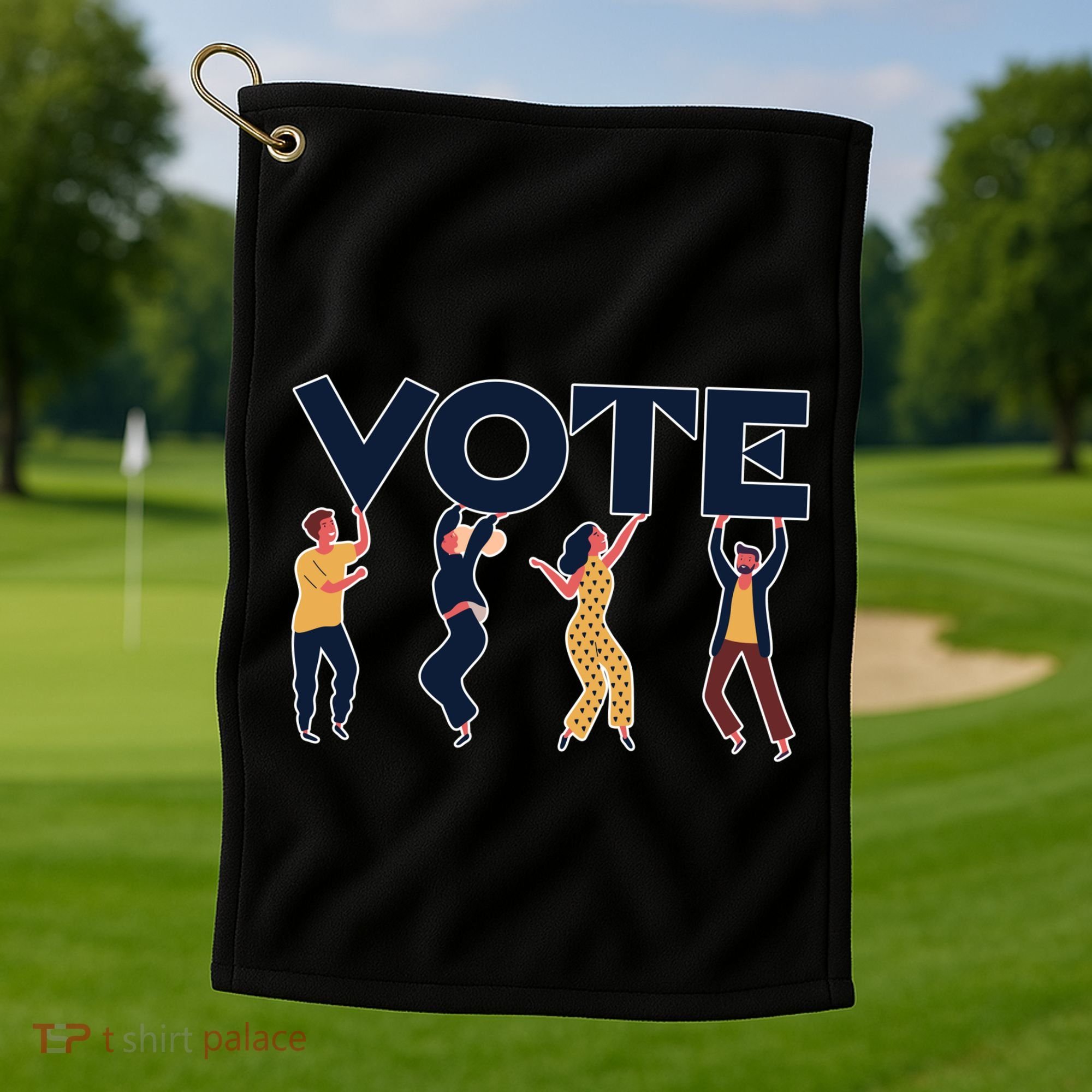 People Holding VOTE Letters Blue And Gold version Golf Towel