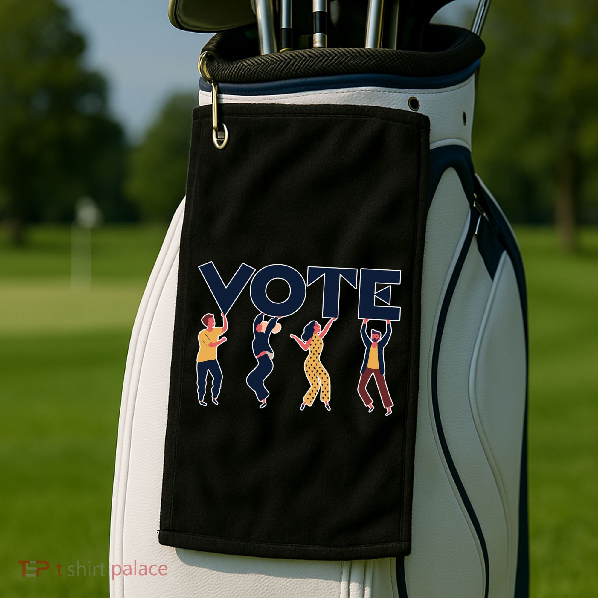 People Holding VOTE Letters Blue And Gold version Golf Towel