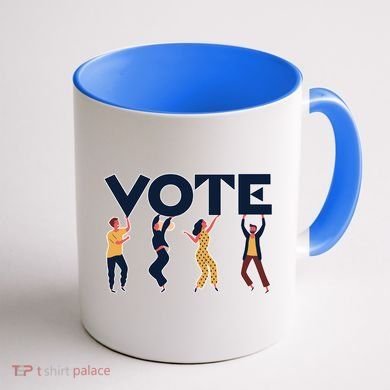 People Holding VOTE Letters Blue And Gold version Coffee Mug back