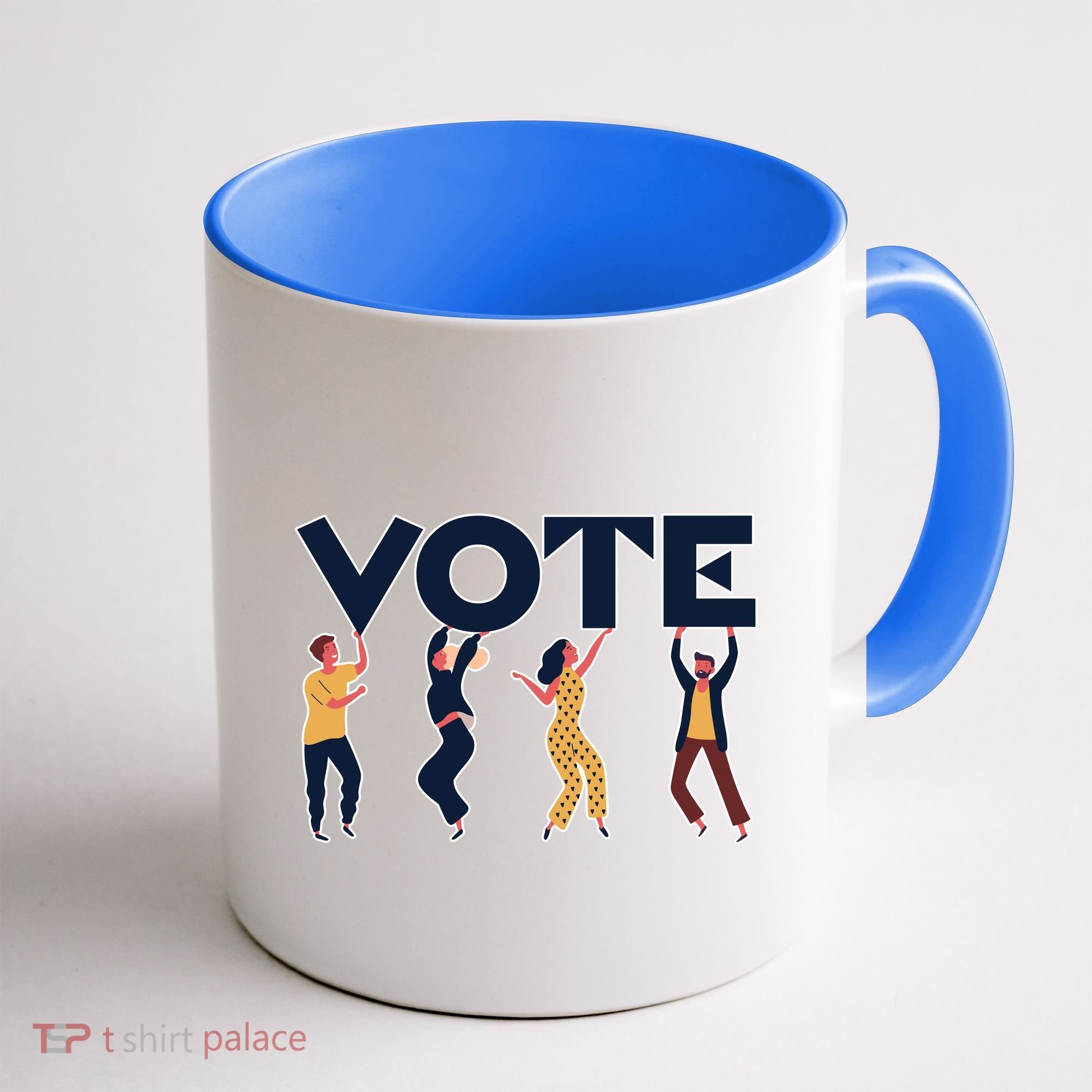 People Holding VOTE Letters Blue And Gold version Coffee Mug