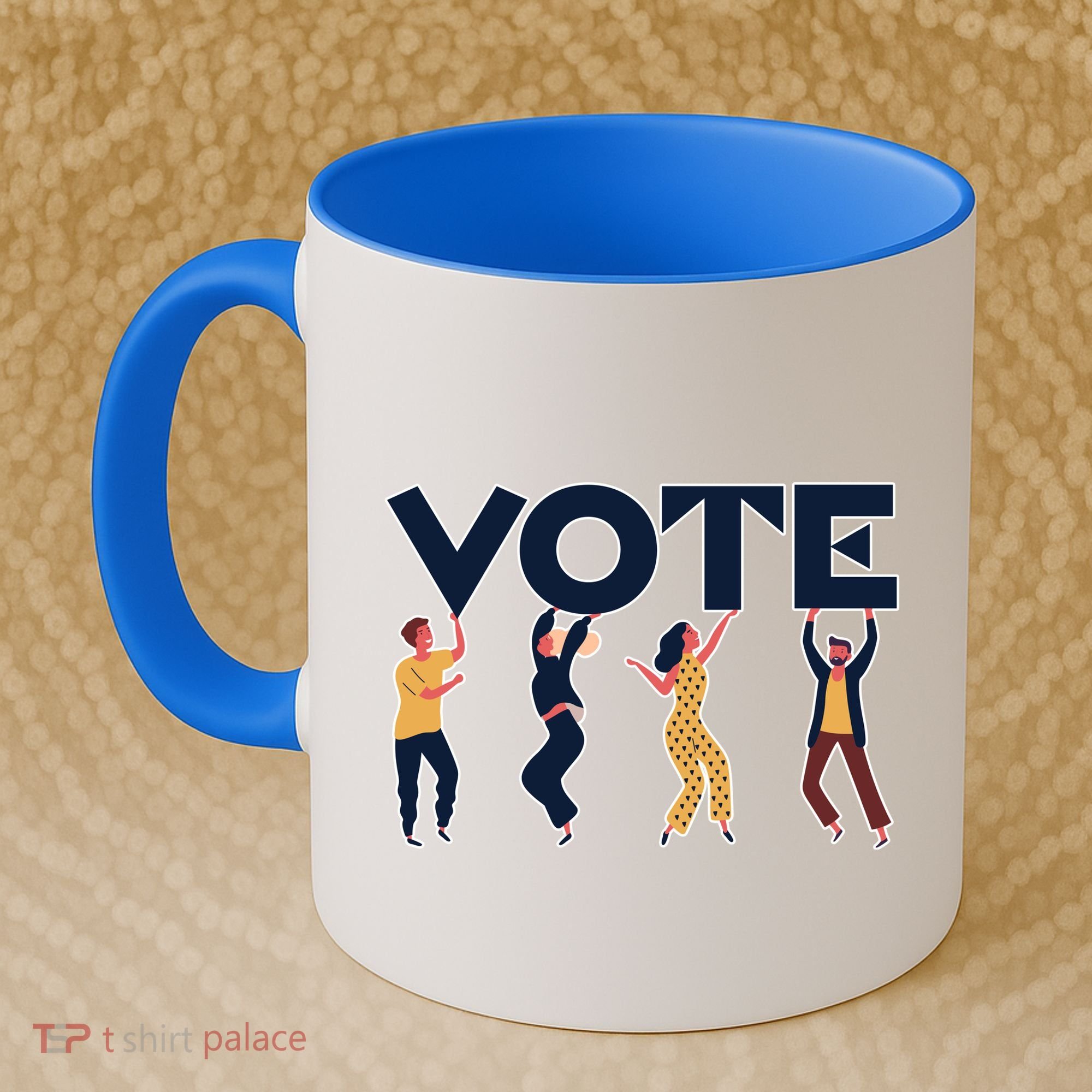 People Holding VOTE Letters Blue And Gold version Coffee Mug