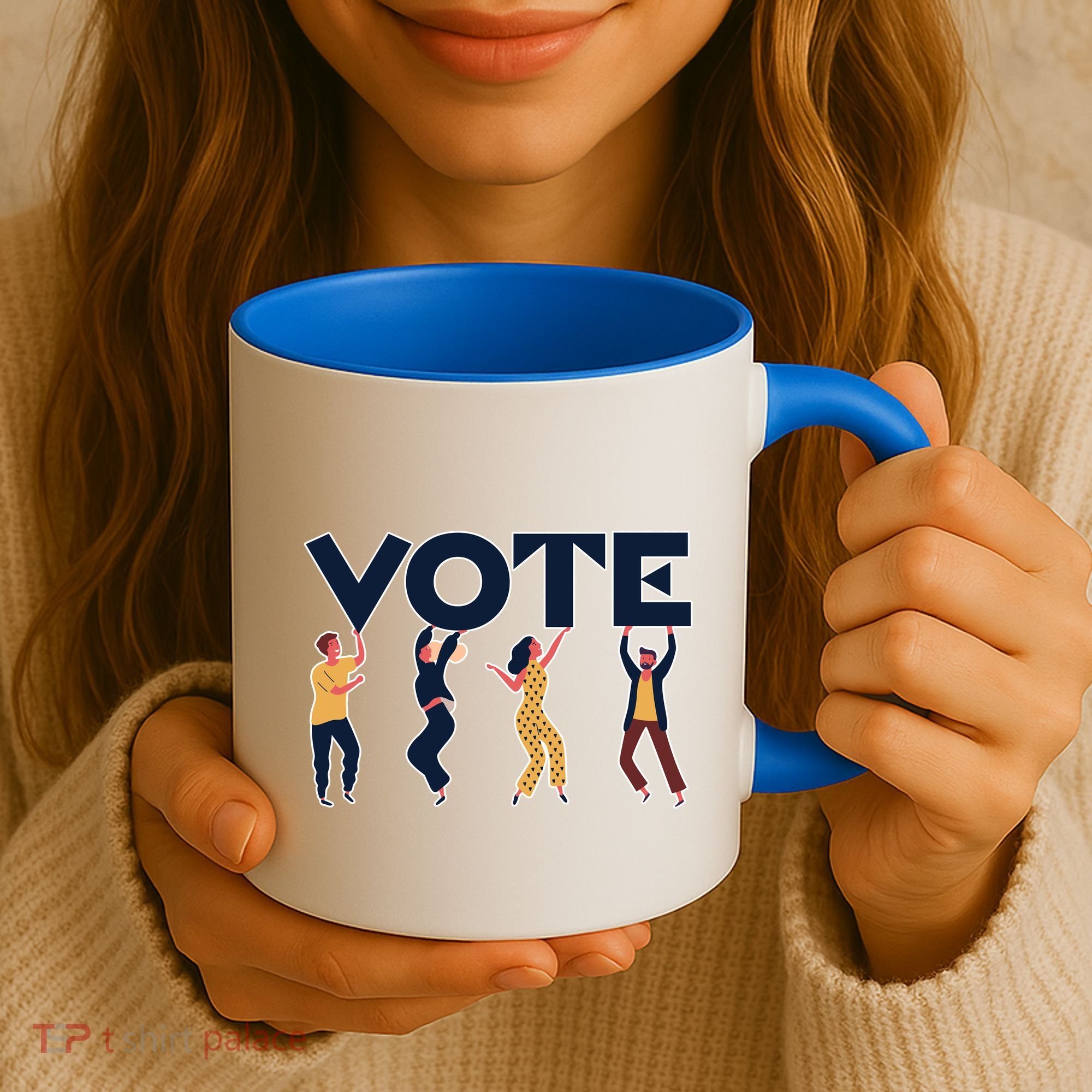 People Holding VOTE Letters Blue And Gold version Coffee Mug