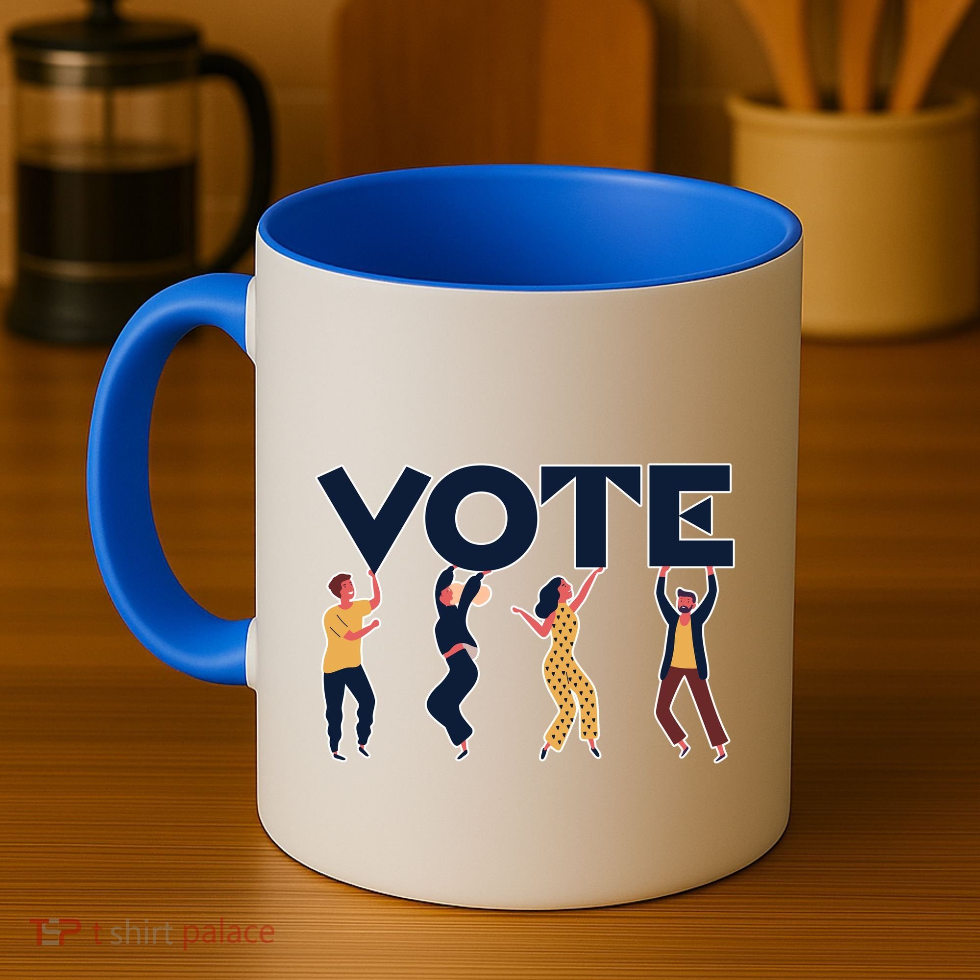 People Holding VOTE Letters Blue And Gold version Coffee Mug