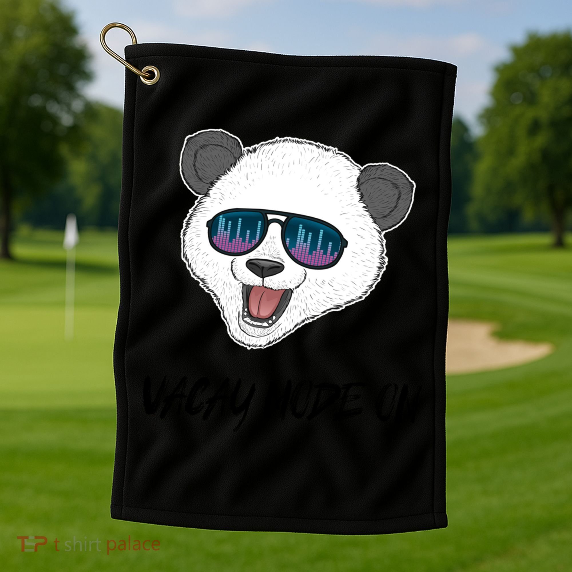 Panda Equalizer Party Rave Techno Vacation Vacay Mode On Gift Golf Towel