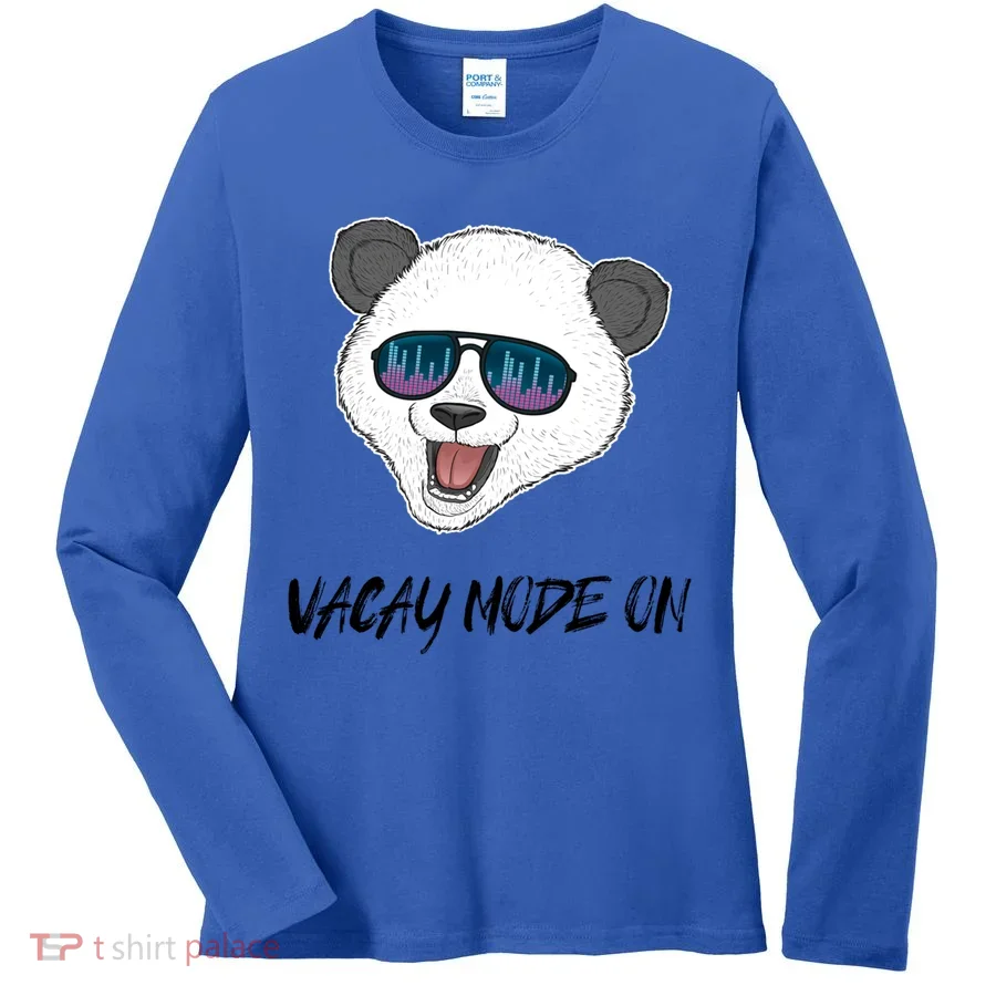 Panda Equalizer Party Rave Techno Vacation Vacay Mode On Gift Women's Long Sleeve Shirt
